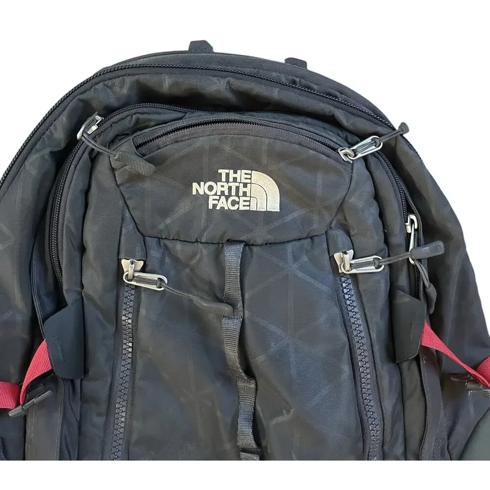The North Face Surge II Backpack Dark Gray Red Hiking School Bag Gorpcore